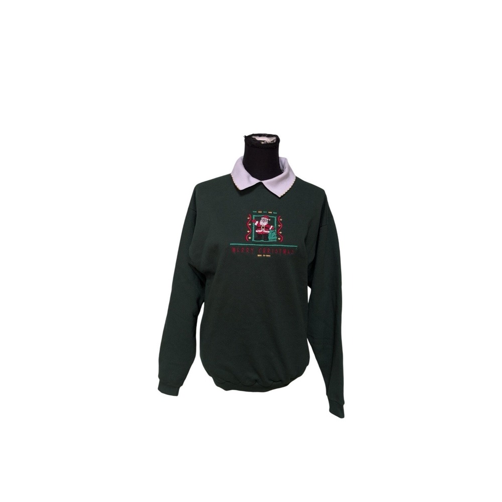 Desert Heat Green Santa Christmas Graphic Sweatshirt Collared Women's